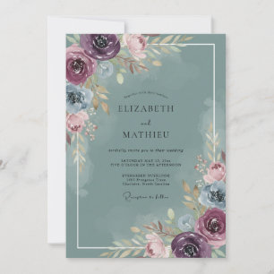 Pflaumen-Schiefer-Bouquet Eukalyptus-Hochzeit Einladung