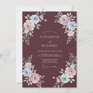 Pflaumen-Schiefer-Gemalte-Blatt-Hochzeit Einladung