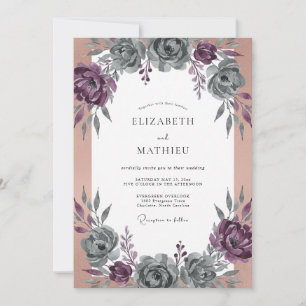 Pflaumen-Schiefer-Ranunculus-Eukalyptus-Hochzeit Einladung