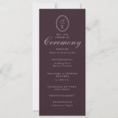 Pflaumen-Schwarz-Monogramm-Hochzeitsprogramm Einladung (Vorderseite)