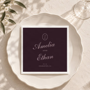 Pflaumen-Schwarze Monogramm-Hochzeitsservietten Serviette