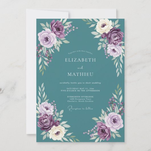 Pflaumen Serene Florale Hochzeit Einladung (Vorderseite)