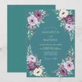 Pflaumen Serene Florale Hochzeit Einladung (Vorne/Hinten)