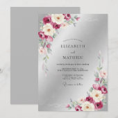 Pflaumen-Silber-Blatt-Hochzeit Einladung (Vorne/Hinten)