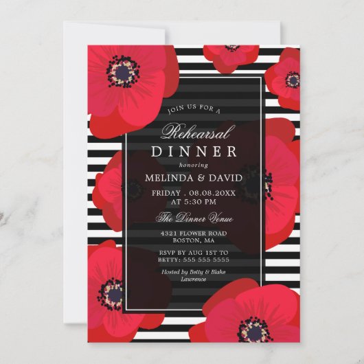 Pflaumen & Streifen - Abendessen in Schwarz und Ro Einladung (Vorderseite)