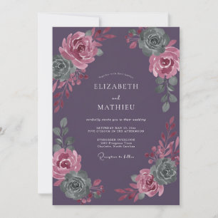 Pflaumen-Sukkulenten-Aquarell-Hochzeit Einladung