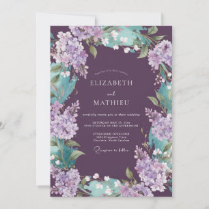 Pflaumen-Teal-Lilien-Eukalyptus-Hochzeit Einladung