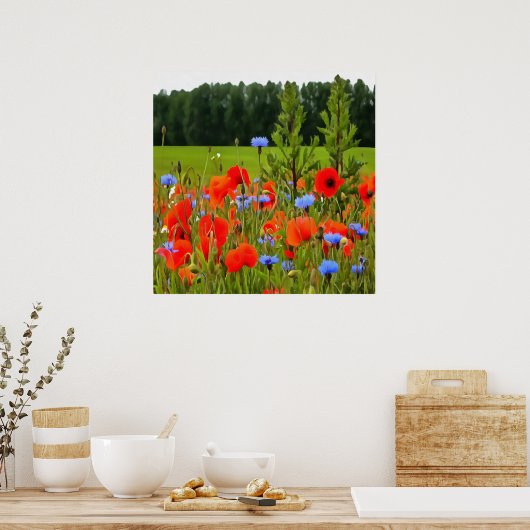 Pflaumen und Blumen Realistische Landschaft Kunst Poster (Küche)