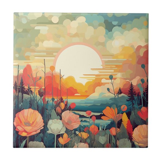 Pflaumen und Fuchs-Schwanz Abstrakte Blume Fliese (Vorderseite)