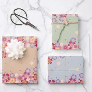 Pflaumen und Kirschblüten, erdige Pastelltöne Geschenkpapier Set