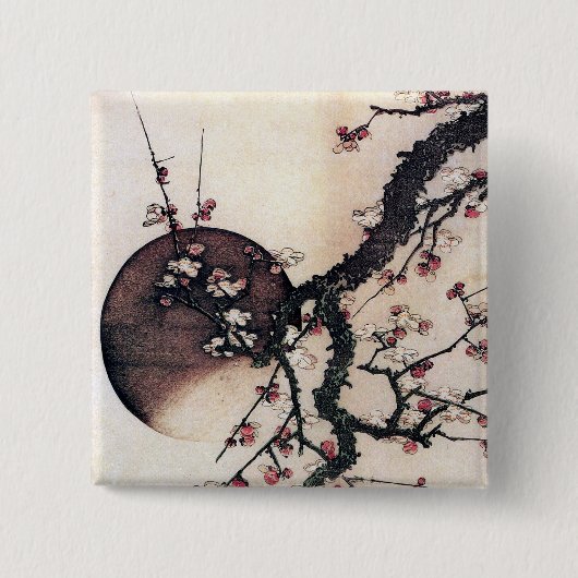 Pflaumen und Mond, Hokusai Button (Vorderseite)