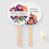 Pflaumen und Orangefarbene Peony Bouquet Wedding Fächer (Vorne und Hinten)