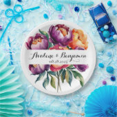 Pflaumen und Orangefarbene Peony Bouquet Wedding Pappteller (Party)