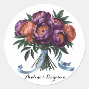 Pflaumen und Orangefarbene Peony Bouquet Wedding Runder Aufkleber