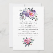 Pflaumen und rosa Wasserfarben Blumensträuße Lunch Einladung (Vorderseite)