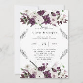 Pflaumen und Silber Geometric Floral Wedding Einladung (Vorderseite)