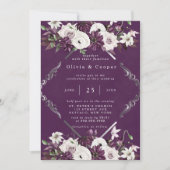 Pflaumen und Silber Geometric Floral Wedding Einladung (Vorderseite)