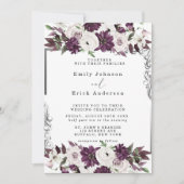 Pflaumen und Silber Geometric Floral Wedding Einladung (Vorderseite)