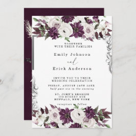 Pflaumen und Silber Geometric Floral Wedding Einladung