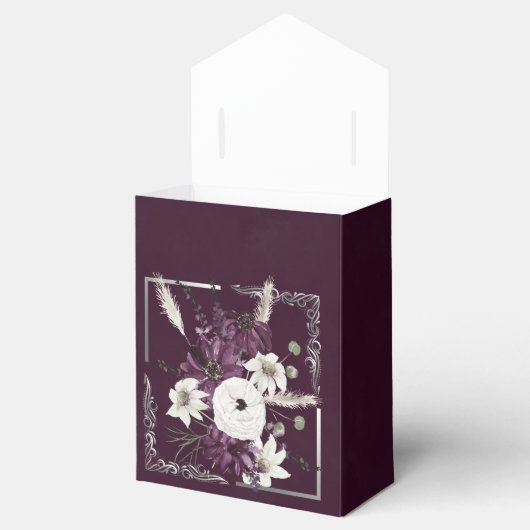 Pflaumen und Silber Geometric Floral Wedding Geschenkschachtel (Geöffnet)
