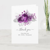 Pflaumen und Silberfarben-Hochzeitsstift-Foto Dankeskarte (Vorderseite)