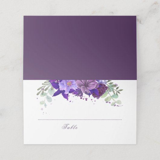 Pflaumen und Violett Lila Blütenwelt Elegante Hoch Platzkarte (Außenseite Aufgefaltet)