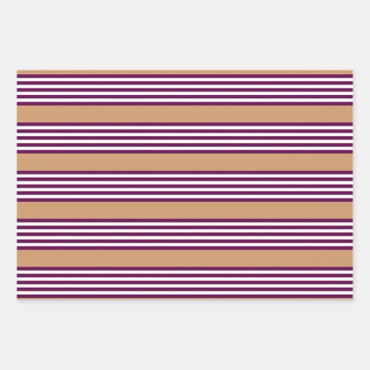 Pflaumen und weiße Streifen mit bräunlicher Farbe Geschenkpapier Set (Vorderseite)