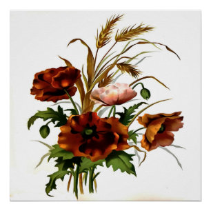 Pflaumen und Weizen Botanische Kunst Poster