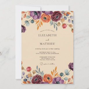 Pflaumen-Üppige Bohemian-Hochzeit Einladung