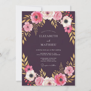 Pflaumen Üppige Botanische Florale Hochzeit Einladung