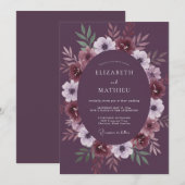 Pflaumen-Violette Blättrige Hochzeit Einladung (Vorne/Hinten)