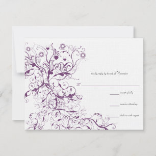 Pflaumen-Vögel & Wirbel Hochzeit RSVP Antwortkarte Karte