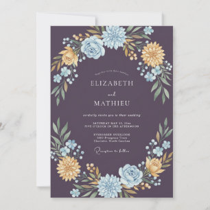 Pflaumen-Warmgold-Blüten-Hochzeit Einladung