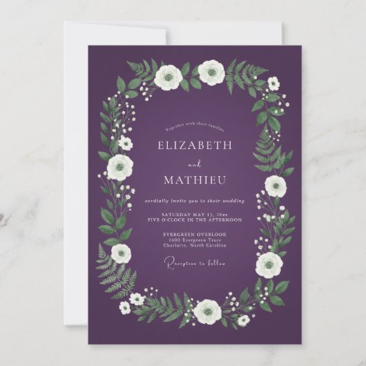 Pflaumen Whimsical Botanische Hochzeit Einladung (Vorderseite)