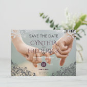 Pflaumenbarocke Kronleuchter-Hochzeit speichert da Save The Date (Stehend Vorderseite)