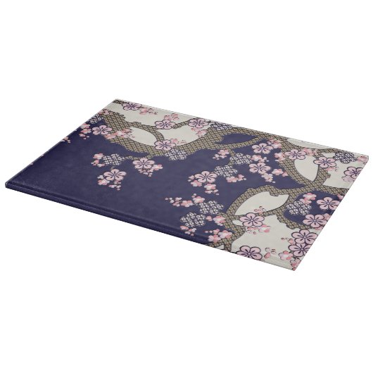 Pflaumenbaum-Blume aus japanischer Textil Schneidebrett (Ecke)