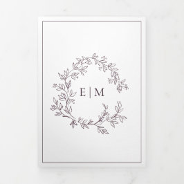 Pflaumenbeschnittene Lila Wappen-Monogramm-Hochzei Dreifach Gefaltete Einladung