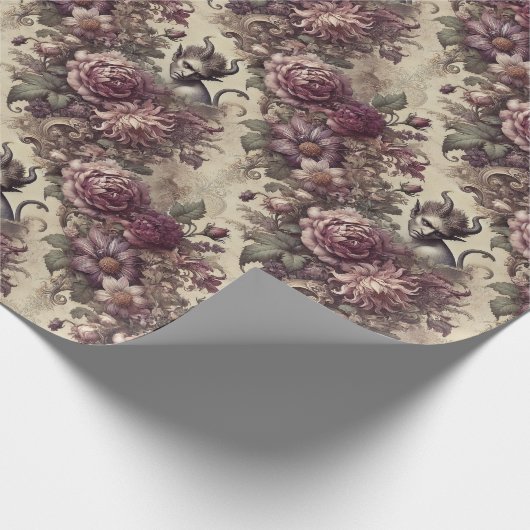 Pflaumenblättern - gotisches Blumendesign Geschenkpapier (Ecke)