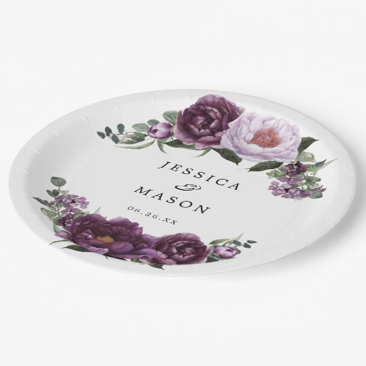 Pflaumenblätterplatte Brautparty Pappteller (Schrägansicht)