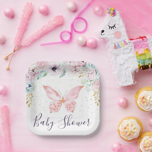 Pflaumenblättrige Babydusche Pappteller (Party)