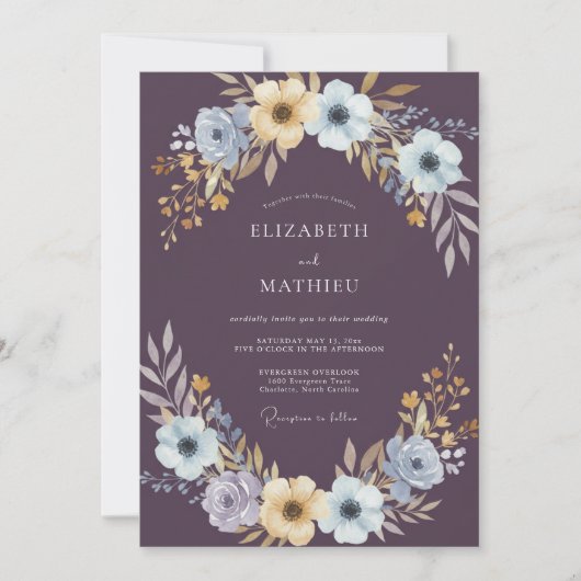 Pflaumenblaue Anemone Hochzeit Einladung (Vorderseite)
