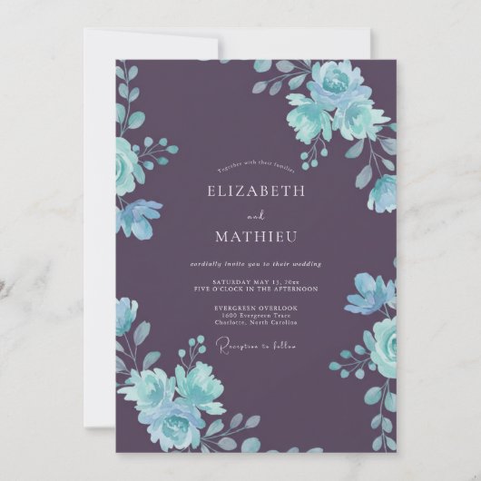 Pflaumenblaue Blätterhochzeit Einladung (Vorderseite)