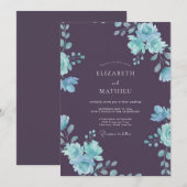 Pflaumenblaue Blätterhochzeit Einladung (Vorne/Hinten)