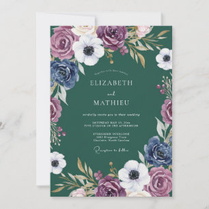 Pflaumenblaue botanische romantische Hochzeit Einladung