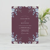 Pflaumenblaue Hochzeit mit Immergrün Einladung (Stehend Vorderseite)