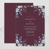 Pflaumenblaue Hochzeit mit Immergrün Einladung (Vorne/Hinten)