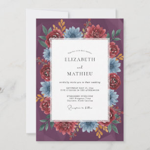 Pflaumenblaue Wildblumen-Hochzeit Einladung