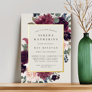 Pflaumenblüten Bat Mitzvah Folieneinladung