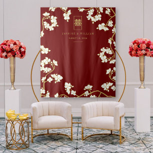 Pflaumenblüten Double Xi Chinesischer Hochzeitstag Wandteppich