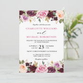 Pflaumenblütenpink-Lila Blütenhochzeit Einladung (Stehend Vorderseite)
